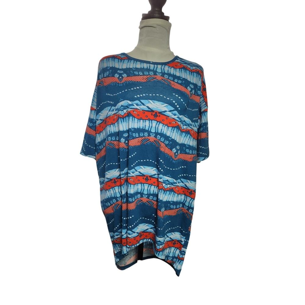 LuLaRoe Women's Size Small Top Blue & Red Geometric Print Made in USA
